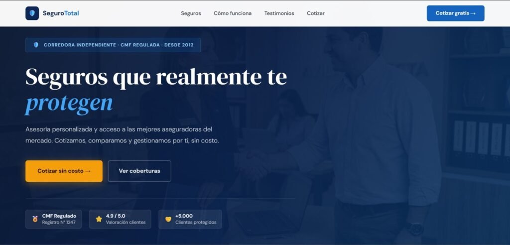 página web corporativa para empresa de seguros en Chile
