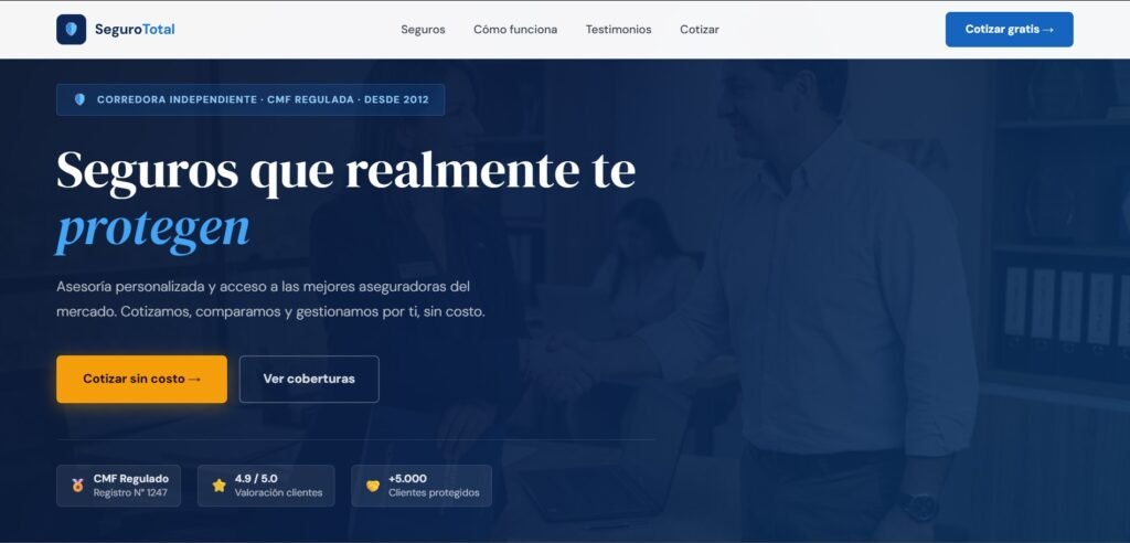 página web corporativa para empresa de seguros en Chile